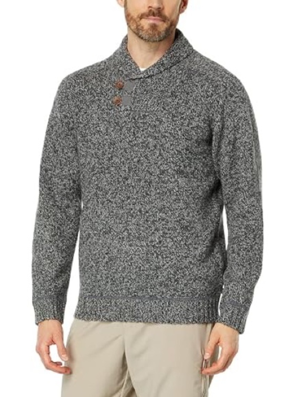 Fjallraven Men’s Lada Gray Marled Shawl-Collar Lambs Wool Fall Winter Sweater